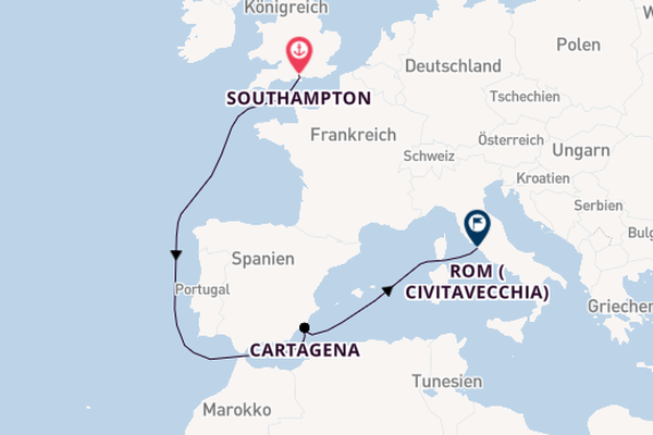 Westliches Mittelmeer ab Southampton, Großbritannien auf der Queen Anne