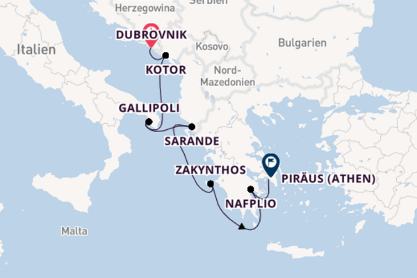 Kreuzfahrt mit Seabourn Encore von Dubrovnik nach Piräus (Athen)