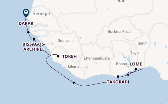 Westafrika ab Tema, Ghana auf der Silver Endeavour