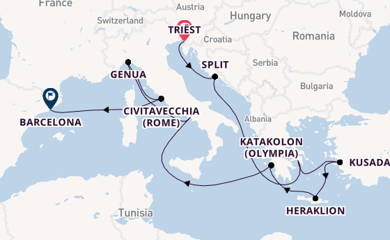 Middellandse Zee vanaf Triëst, Italië met de MSC Splendida