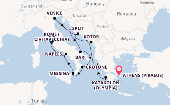 Mediterranean Sea from Athens (Piraeus), Greece with the Viking Vela