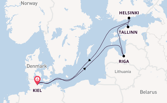 Oostzee vanaf Kiel, Duitsland met AIDAprima
