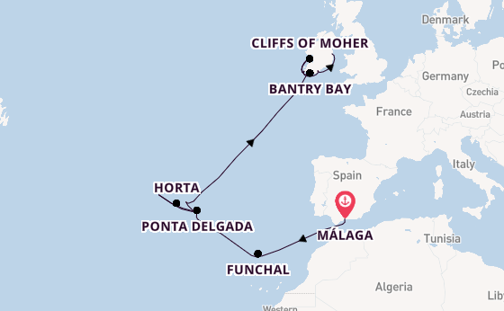 British Isles from Málaga, Spain with the Silver Wind