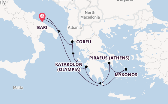 Mediterranean from Bari, Italy with the MSC Orchestra 