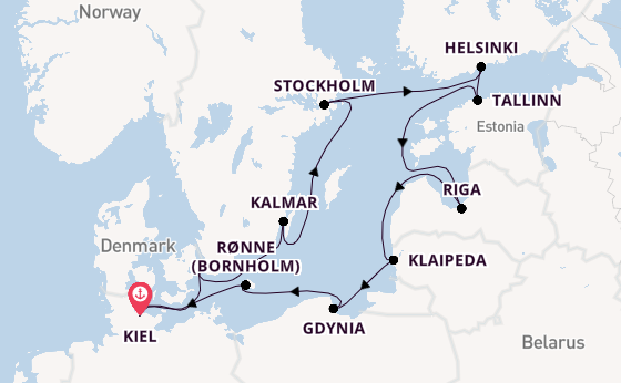Oostzee vanaf Kiel, Duitsland met de VASCO DA GAMA