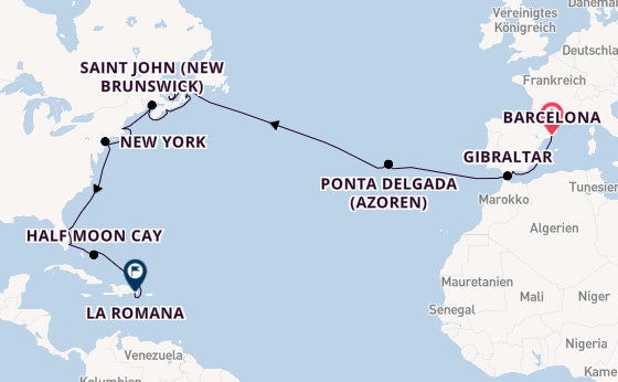 Transatlantik ab Barcelona, Spanien auf der Costa Fascinosa