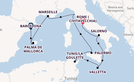 Western Mediterranean from Rome (Civitavecchia), Italy with the Norwegian Dawn