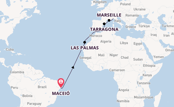 Transatlantic from Maceió, Brazil with the MSC Musica