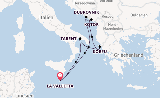 Mittelmeer ab La Valletta, Malta auf der Azura