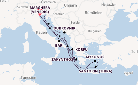 Mittelmeer ab Marghera (Venedig) auf der Costa Deliziosa
