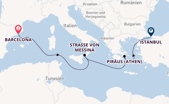 Mittelmeer ab Barcelona, Spanien auf der Queen Elizabeth