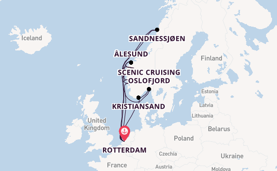 Noorwegen vanaf Rotterdam, Nederland met de Rotterdam