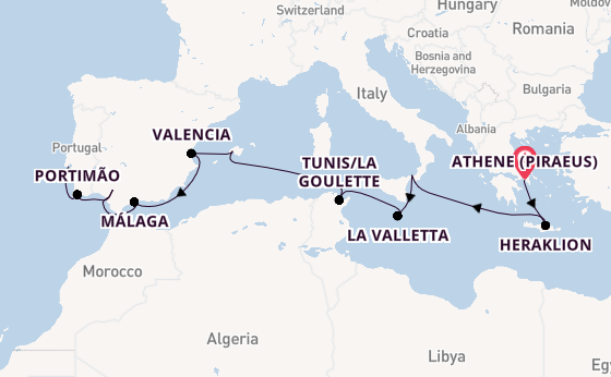 Middellandse Zee vanaf Athene (Piraeus), Griekenland met de Seven Seas Navigator