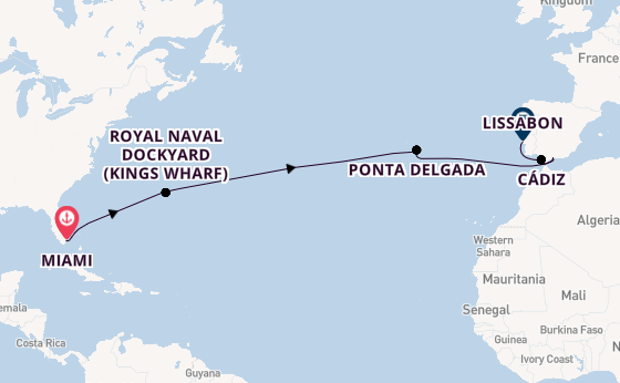 trans-Atlantisch vanaf Miami, Verenigde Staten met de Seven Seas Grandeur