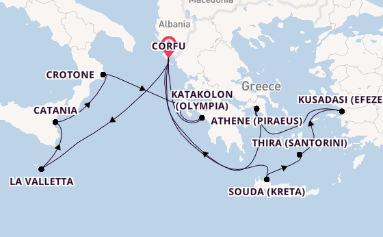Oostelijke Middellandse Zee vanaf Corfu, Griekenland met AIDAblu