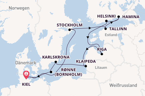 Ostsee ab Kiel, Deutschland auf AIDAbella