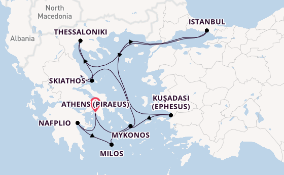 Eastern Mediterranean from Athens (Piraeus), Greece with the Silver Shadow