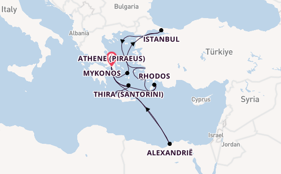Oostelijke Middellandse Zee vanaf Athene (Piraeus), Griekenland met de Nieuw Statendam