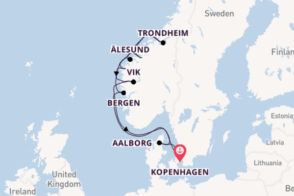 Noorwegen vanaf Kopenhagen, Denemarken met de Silver Dawn