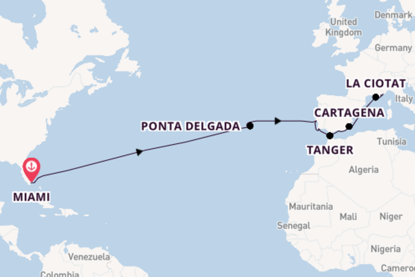 trans-Atlantisch vanaf Miami, United States met de Seabourn Sojourn