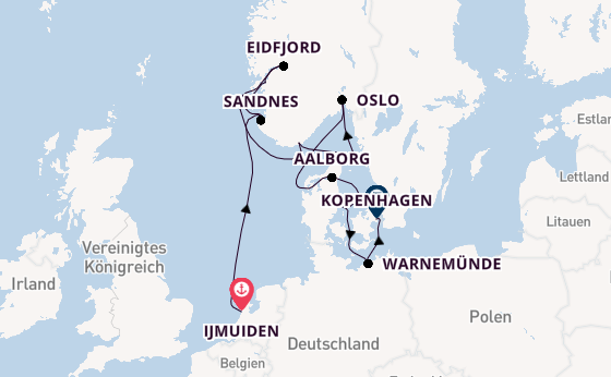 Norwegen ab Ijmuiden, Niederlande auf der Silver Spirit