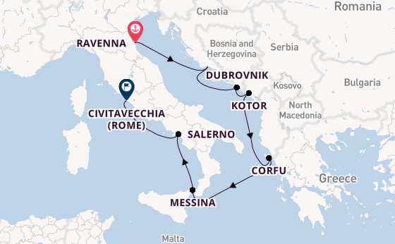 Middellandse Zee vanaf Ravenna, Italië met de Norwegian Sun