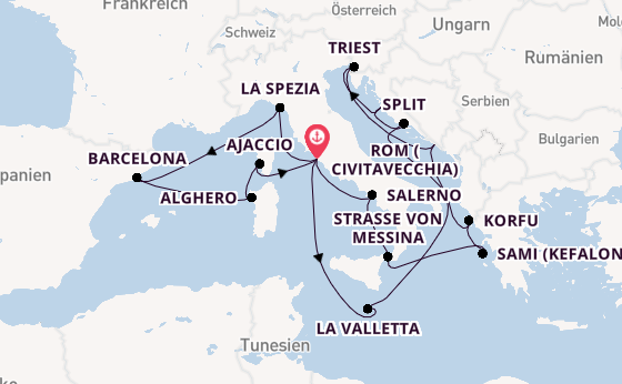 Mittelmeer ab Civitavecchia (Rom), Italien auf der Queen Elizabeth