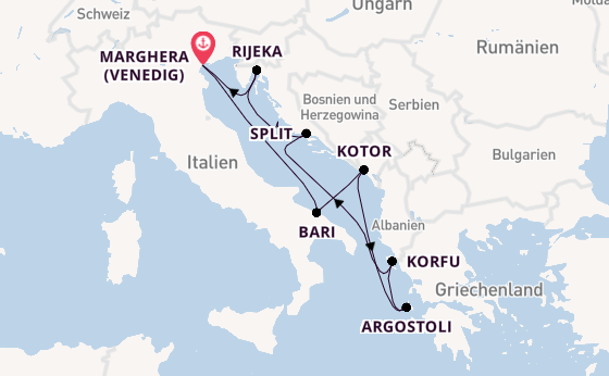 Mittelmeer ab Marghera (Venedig) auf der Costa Deliziosa