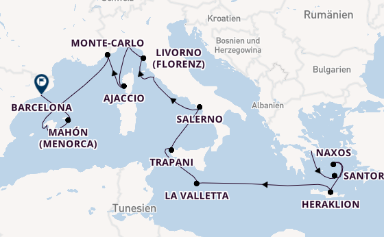 Mittelmeer ab Piräus (Athen), Griechenland auf der Silver Ray