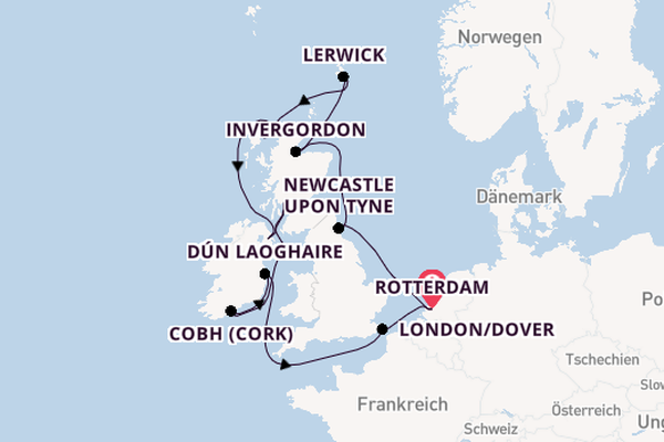 Britische Inseln ab Rotterdam, Niederlande auf der Nieuw Statendam