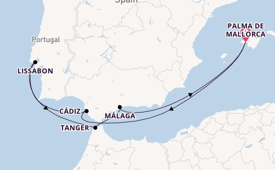 Westelijke Middellandse Zee vanaf Palma de Mallorca, Mallorca, Spanje met de Mein Schiff Flow