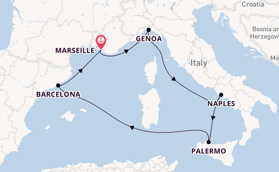 Western Mediterranean from Marseille, France with the MSC Seashore
