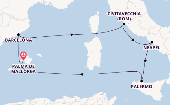 Westliches Mittelmeer ab Palma de Mallorca, Spanien auf der Mein Schiff Flow