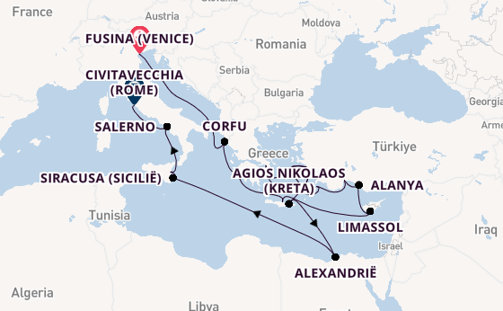 Middellandse Zee vanaf Fusina (Venice) met de Azamara Journey