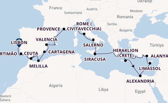Mediterranean Sea from Athens (Piraeus), Greece with the Azamara Journey