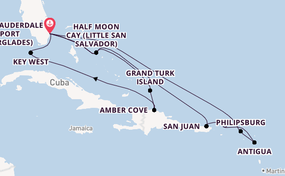Caribbean from Fort Lauderdale (Port Everglades), Florida, USA with the Nieuw Amsterdam