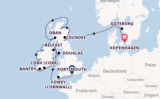 Britische Inseln ab Kopenhagen, Dänemark auf der Azamara Journey