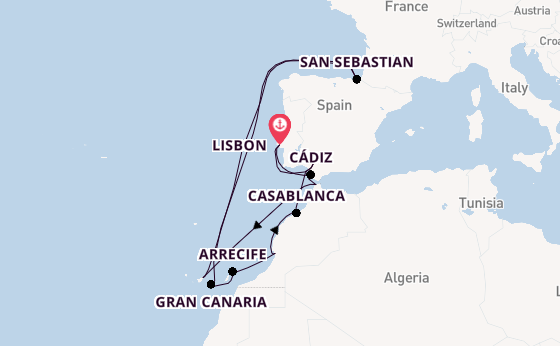 Canary Islands from Lisbon, Portugal with the Azamara Onward