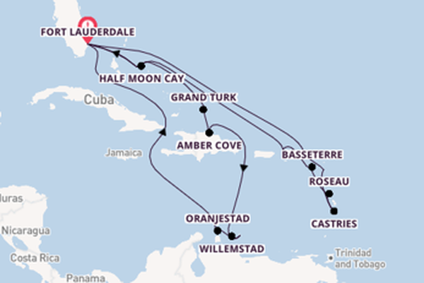 Caribbean vanaf Fort Lauderdale, Verenigde Staten met de Koningsdam