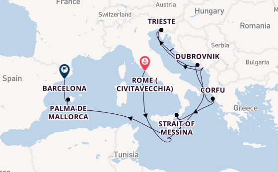 Mediterranean Sea from Rome (Civitavecchia), Italy with the Queen Elizabeth