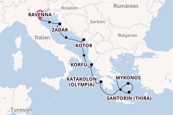 Östliches Mittelmeer ab Ravenna, Italien auf der Norwegian Pearl