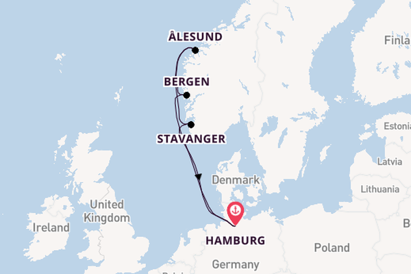 Noorwegen vanaf Hamburg, Duitsland met AIDAnova