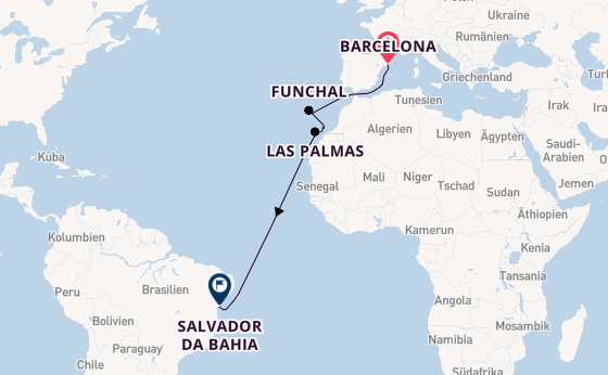 Transatlantik ab Barcelona, Spanien auf der MSC Virtuosa
