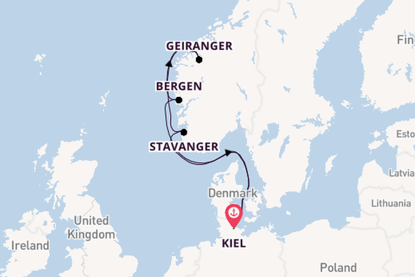 Noorwegen vanaf Kiel, Duitsland met AIDAnova