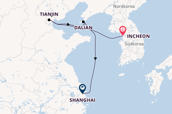 China ab Incheon, Südkorea auf der Azamara Pursuit