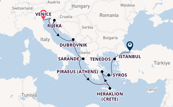 Eastern Mediterranean from Venice, Italy with the Sirena