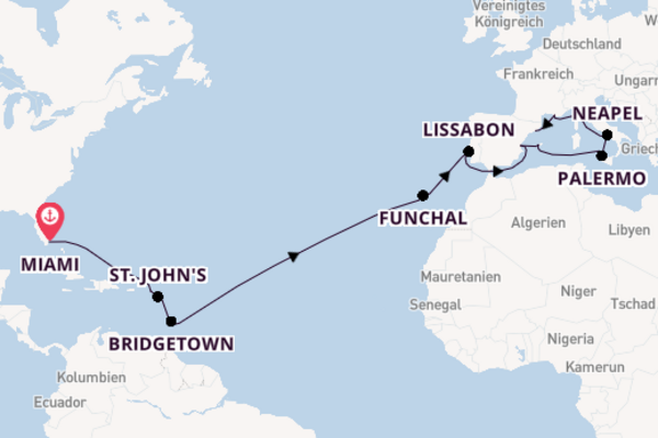 Transatlantik ab Miami, Florida, USA auf der MSC Seaside