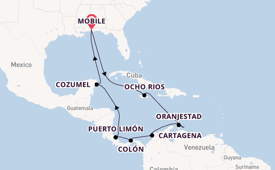Caribbean vanaf Mobile, Alabama, Verenigde Staten met de Carnival Valor