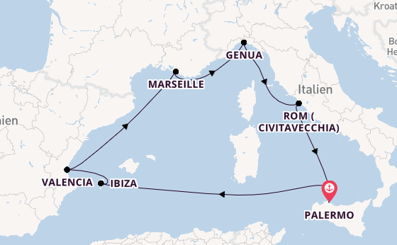 Westliches Mittelmeer ab Palermo, Sizilien auf der MSC Musica
