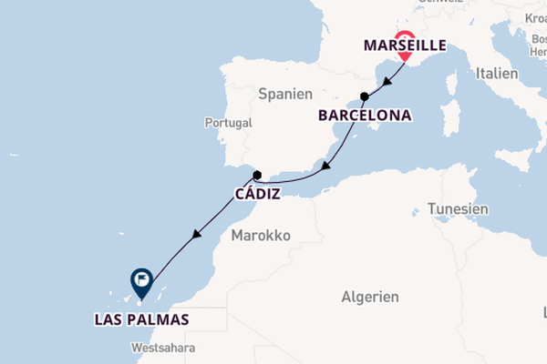 Westliches Mittelmeer ab Marseille, Frankreich auf der Costa Fortuna